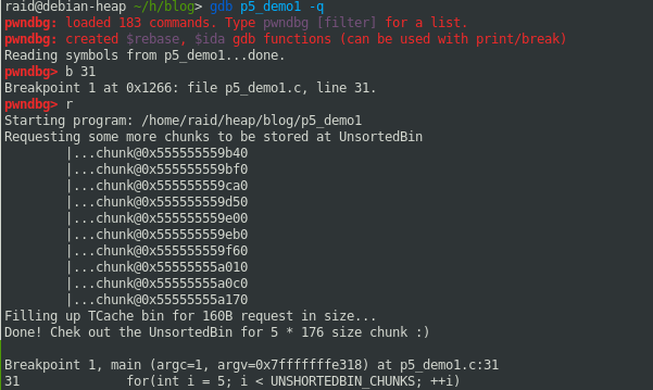 GDB init and break to L#31